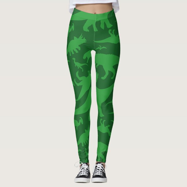 Green Dinosaur Pattern Leggings (Front)