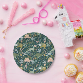 Green Dinosaur Pattern Paper Plate