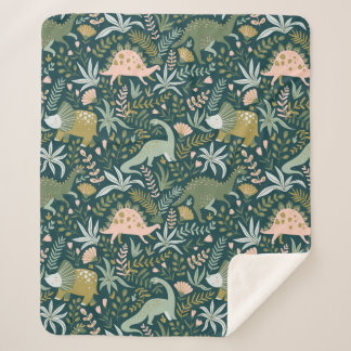 Green Dinosaur Pattern Sherpa Blanket