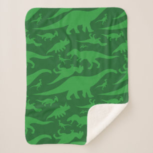 Green Dinosaur Pattern Sherpa Blanket