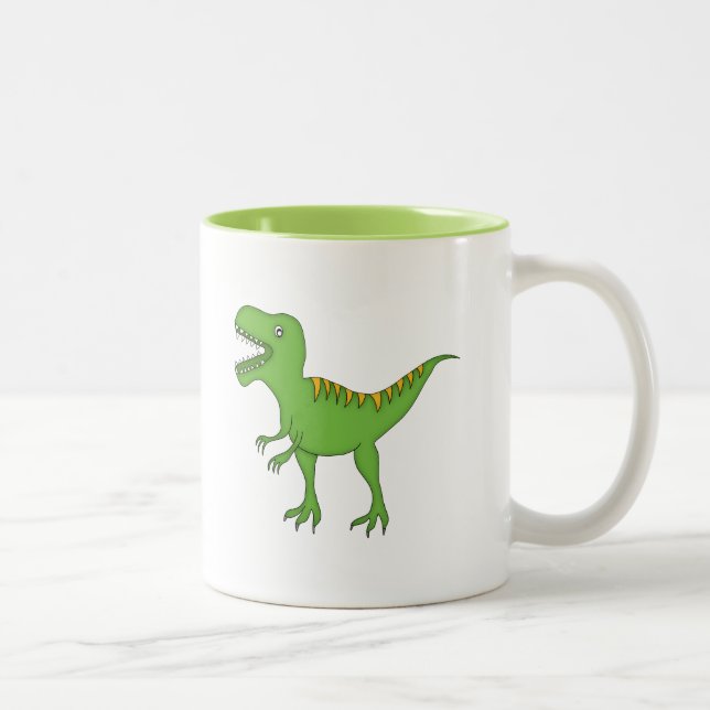 Green Dinosaur+Personalise Name Two-Tone Coffee Mug (Right)