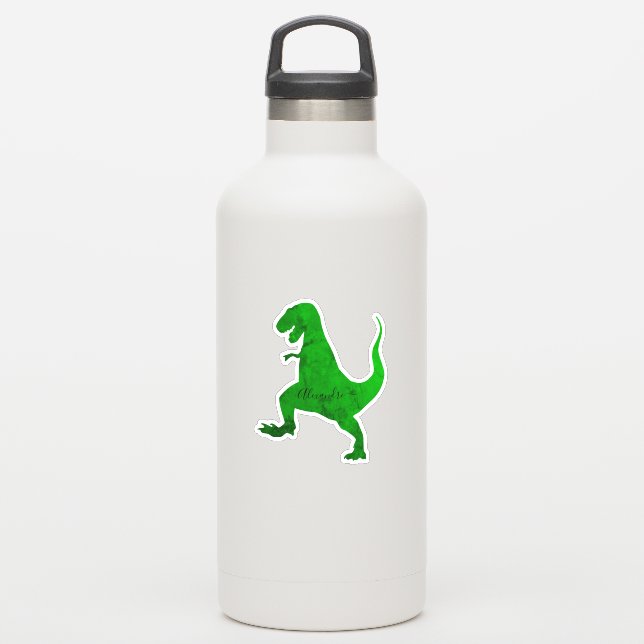 green dinosaur personalised your name sticker (Waterbottle)