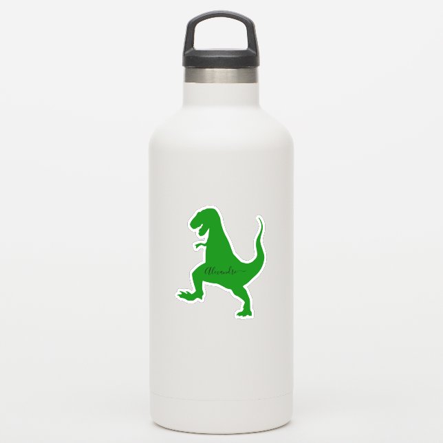 green dinosaur personalised your name sticker (Waterbottle)
