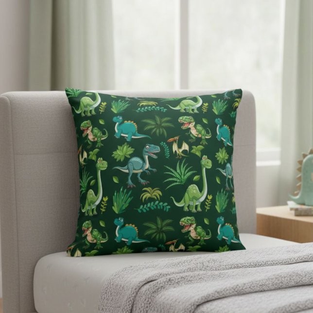 Green Dinosaur Print Decorative Pillow (Creator Uploaded)
