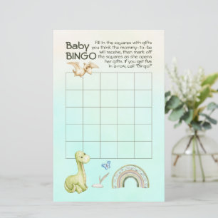 Green Dinosaur Rainbow Baby Shower Baby Bingo Game