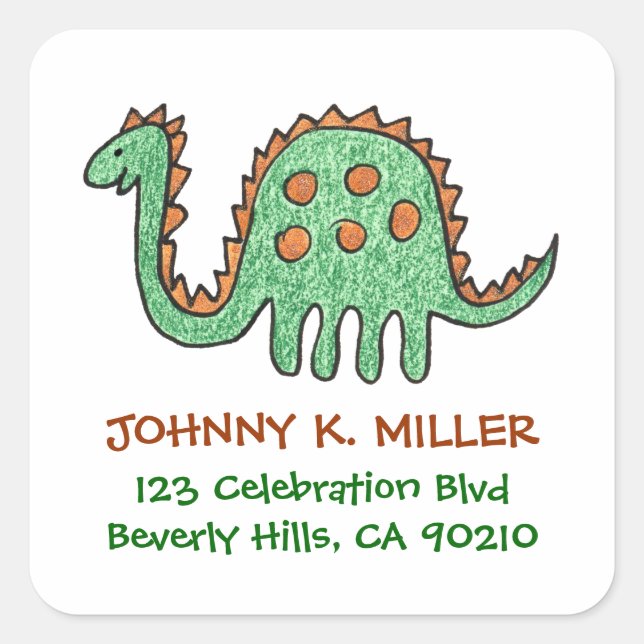 Green Dinosaur, Square Address Labels (Front)