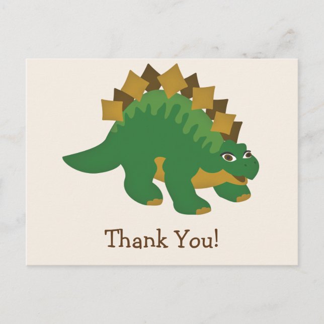 Green Dinosaur, Stegosaurus Thank You Postcard (Front)