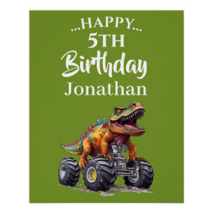 Green Dinosaur T-Rex Monster Truck theme Poster