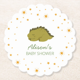Green Dinosaur Twinkle Star Baby Shower Party  Paper Coaster