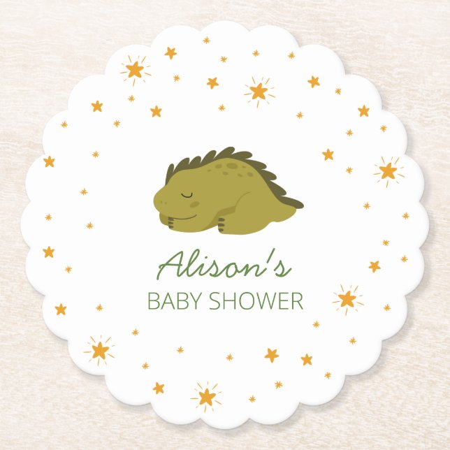 Green Dinosaur Twinkle Star Baby Shower Party  Paper Coaster (Front)