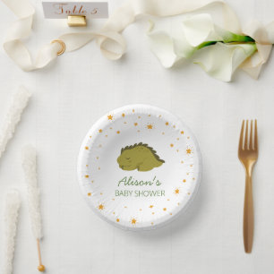 Green Dinosaur Twinkle Star Baby Shower Party  Paper Plate