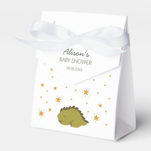 Green Dinosaur Twinkle Stars Gender Neutral Baby  Favour Box (Front Side)