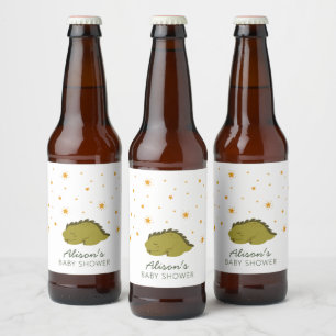 Green Dinosaur Twinkle Stars Gender Neutral  Beer Bottle Label