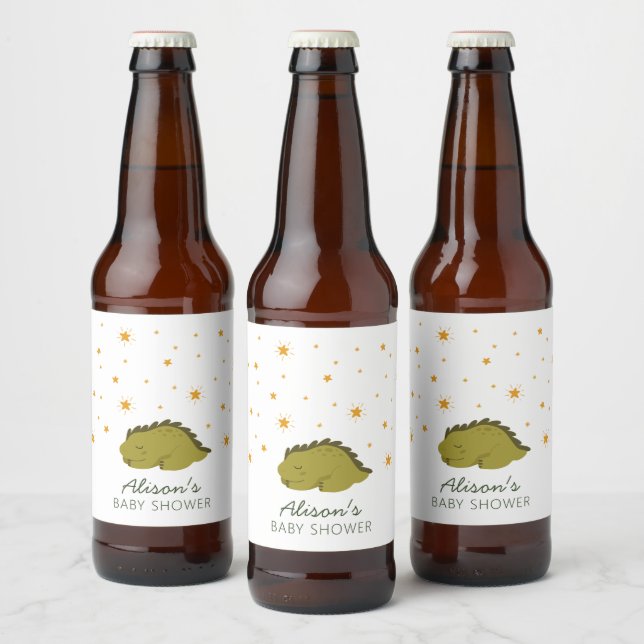 Green Dinosaur Twinkle Stars Gender Neutral  Beer Bottle Label (Bottles)
