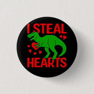 Green Dinosaur Valentine I Steal Hearts 3 Cm Round Badge