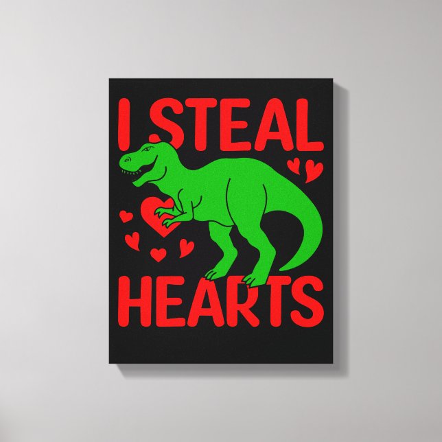 Green Dinosaur Valentine I Steal Hearts Canvas Print (Front)