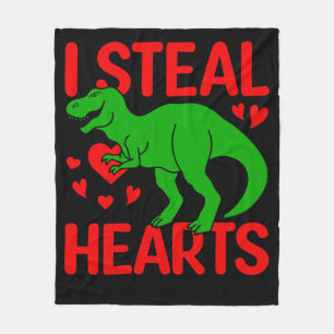 Green Dinosaur Valentine I Steal Hearts Fleece Blanket