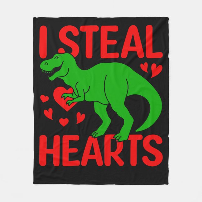 Green Dinosaur Valentine I Steal Hearts Fleece Blanket (Front)