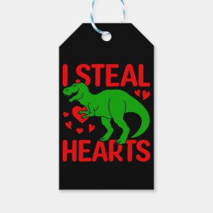 Green Dinosaur Valentine I Steal Hearts Gift Tags