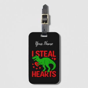 Green Dinosaur Valentine I Steal Hearts Luggage Tag