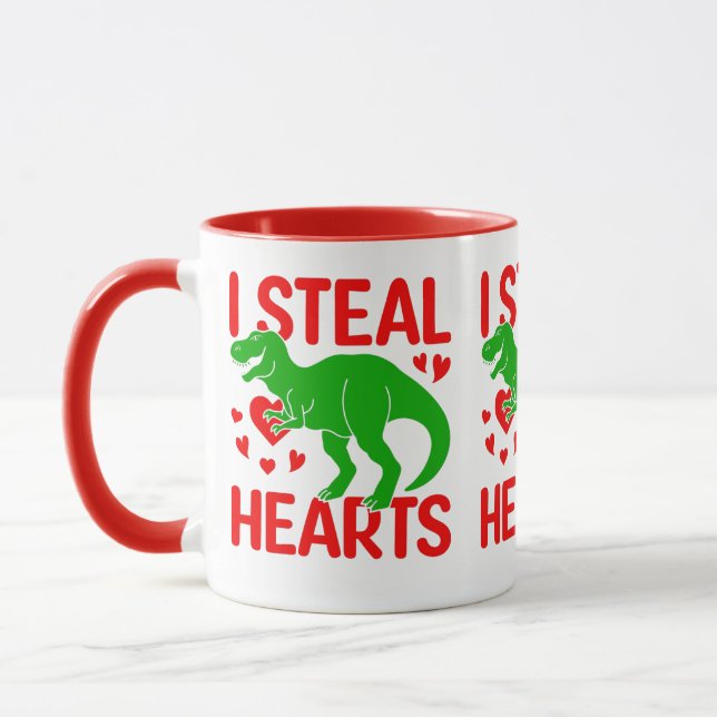 Green Dinosaur Valentine I Steal Hearts Mug (Left)
