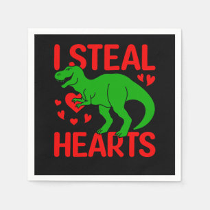 Green Dinosaur Valentine I Steal Hearts Napkin