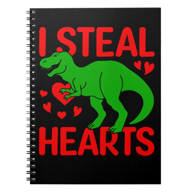 Green Dinosaur Valentine I Steal Hearts Notebook (Front)