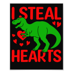 Green Dinosaur Valentine I Steal Hearts Photo Print