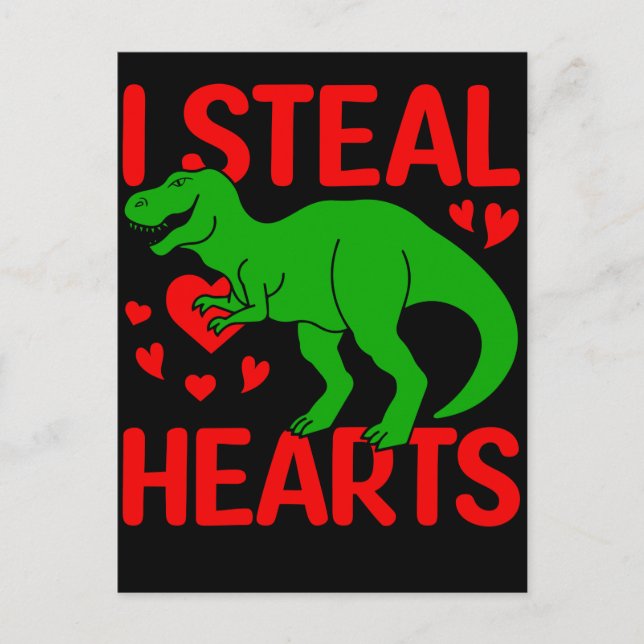 Green Dinosaur Valentine I Steal Hearts Postcard (Front)