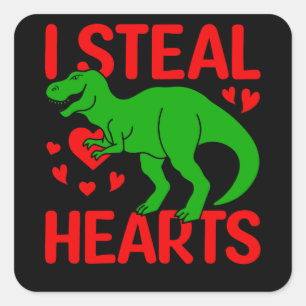 Green Dinosaur Valentine I Steal Hearts Square Sticker