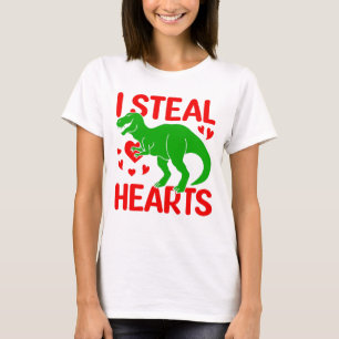 Green Dinosaur Valentine I Steal Hearts T-Shirt