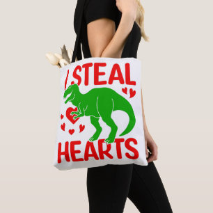 Green Dinosaur Valentine I Steal Hearts Tote Bag