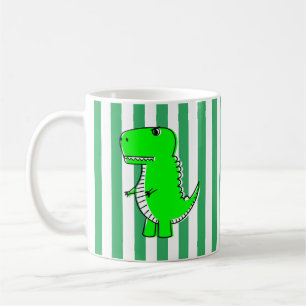 Green Dinosaur White Green Stripes  Coffee Mug
