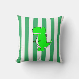 Green Dinosaur White Green Stripes   Cushion