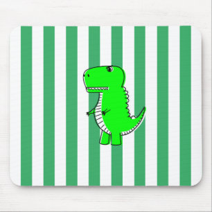 Green Dinosaur White Green Stripes Mouse Mat