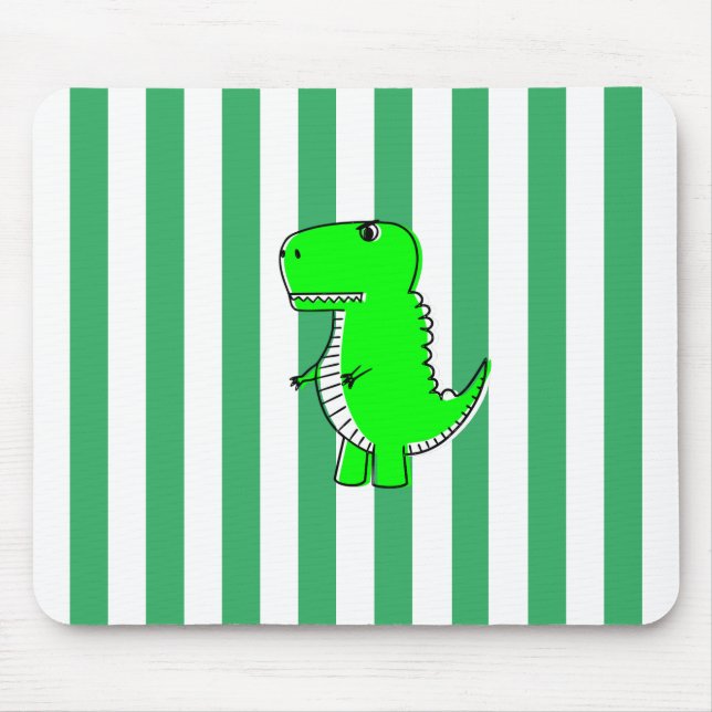Green Dinosaur White Green Stripes Mouse Mat (Front)