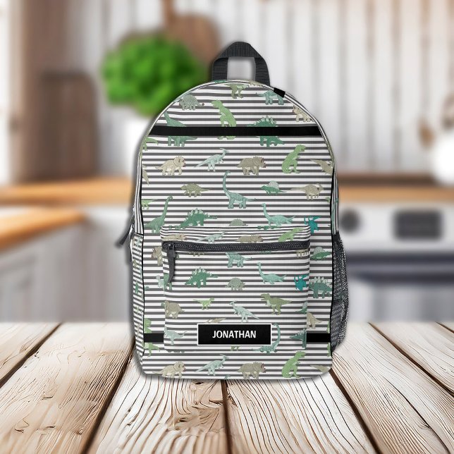 Green Dinosaurs with Black and White Stripes Printed Backpack (Creator Uploaded)