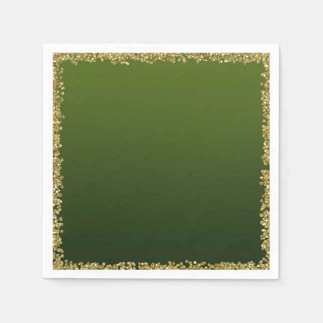 Green Dipped Gold Glitter Glam Sparkle Party Napkin (Front)