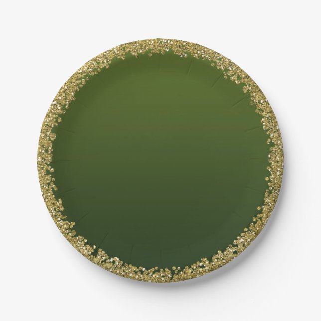 Green Dipped Gold Glitter Glam Sparkle Party Paper Plate (Front)