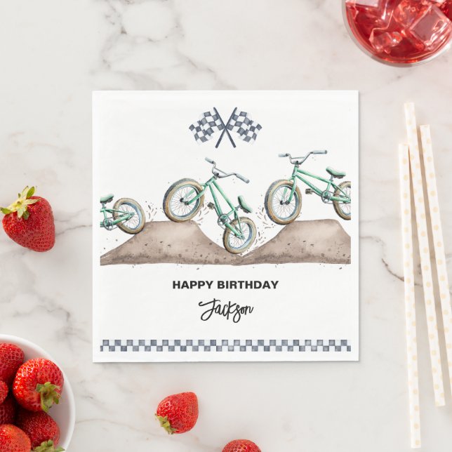 Green Dirt Bike BMX party Napkin (Insitu)