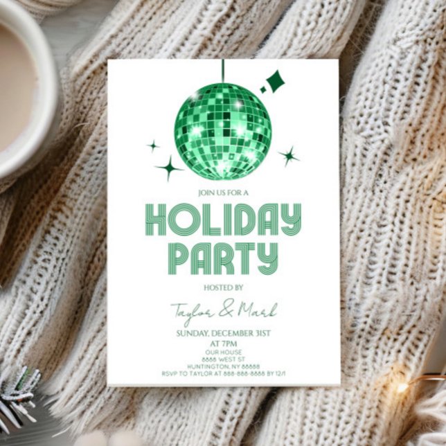 Green Disco Ball Cheers Holiday Party Invitation (Creator Uploaded)