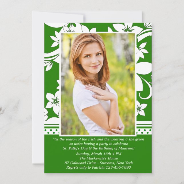 Green Distinction Photo Birthday Invitation (Front)