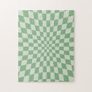 Green Distorted Checkerboard Pattern Jigsaw Puzzle