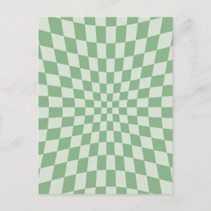 Green Distorted Checkerboard Pattern Postcard