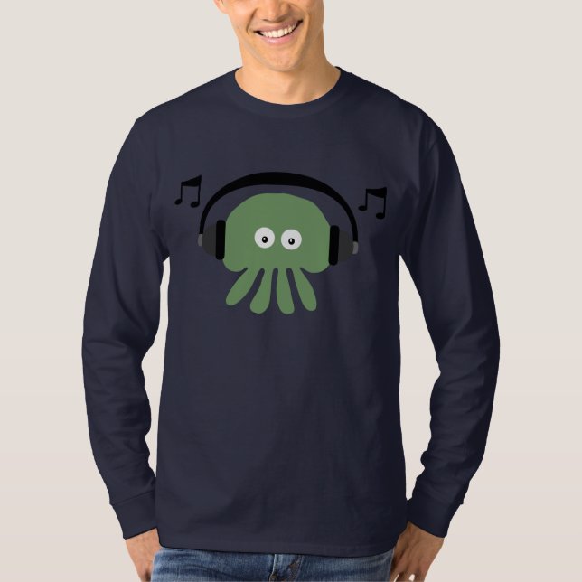 Green DJ Jellyfish & Musical Notes Customisable T-Shirt (Front)