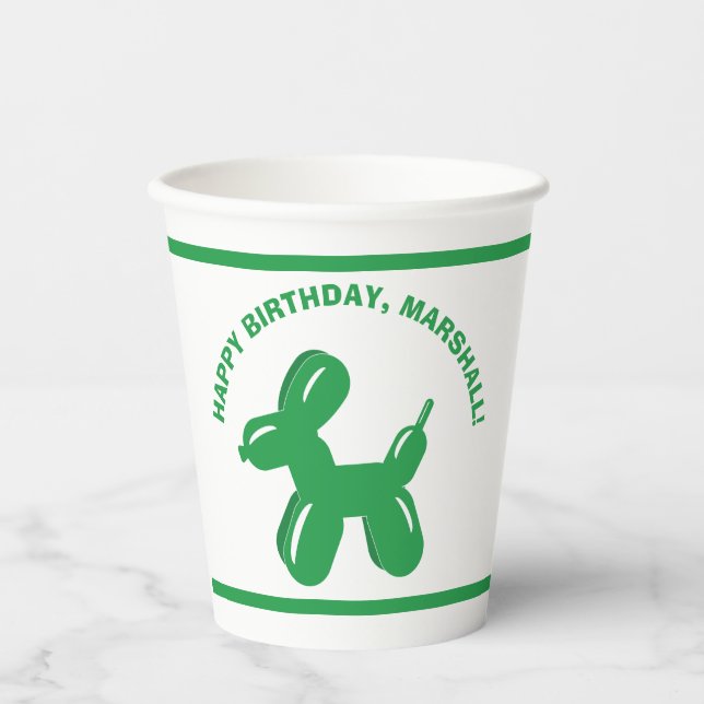 Green Dog Balloon Animal Personalised Party Paper Cups (Front)