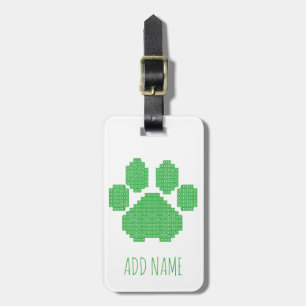 Green Dog Paw Print Building Block Custom Name Luggage Tag