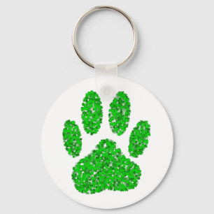 Green Dog Paw Print Key Ring