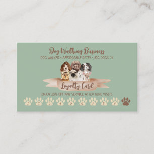 Green Dog Walker Loyalty Discount Paw Business Card
