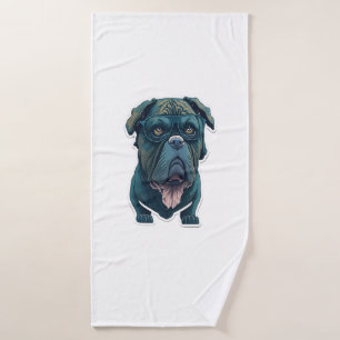 Green dog with glasses bath towel